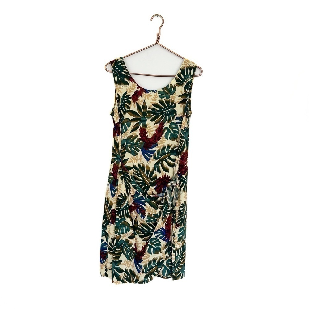 Hilo Hattie Hawaiian Original Beige Floral Tie Front Beach Dress Womens Medium
